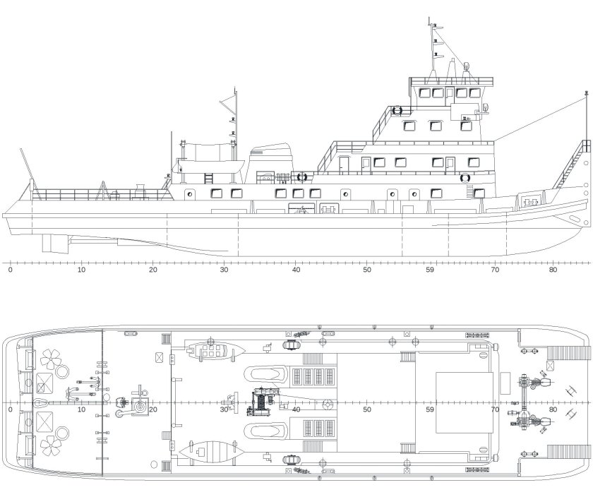 Буксир-толкач типа от-2000 чертеж