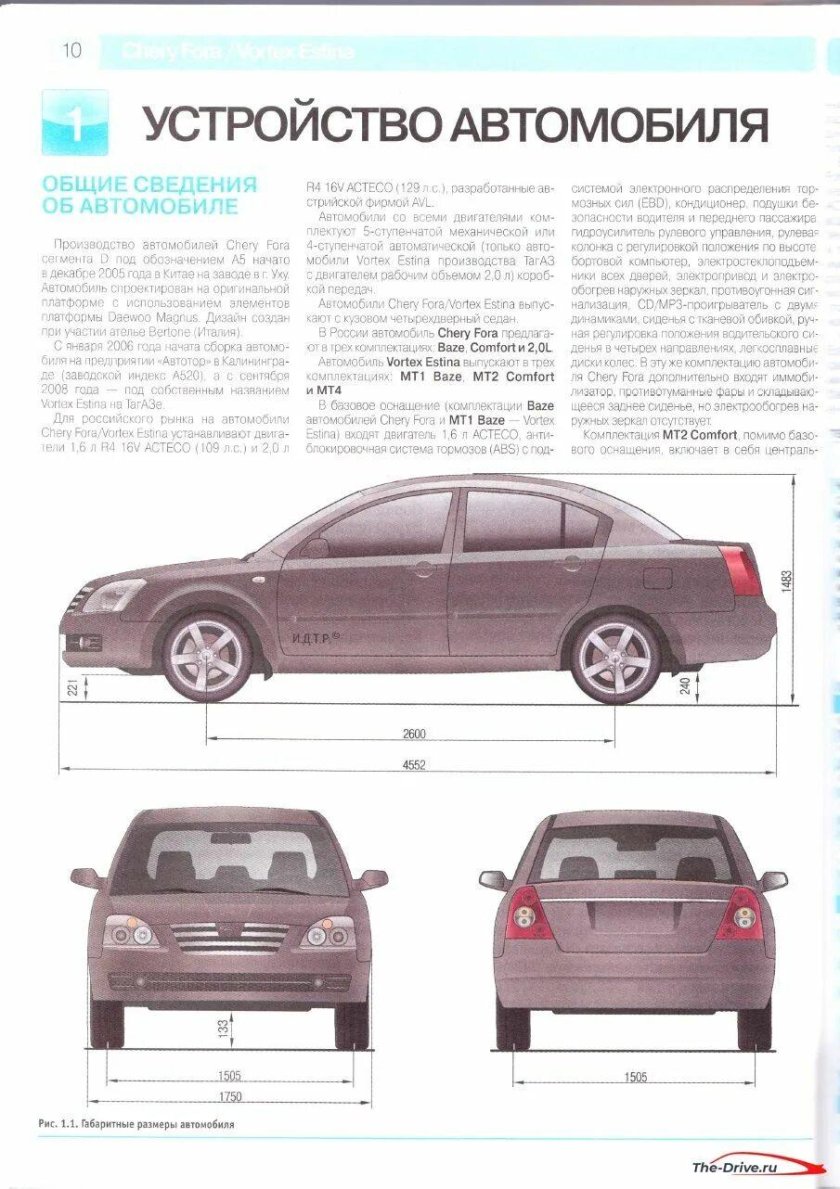 Чери Фора 2007 габариты