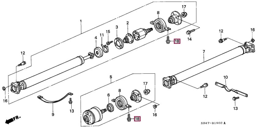 Схема карданного вала Хонда СРВ рд1