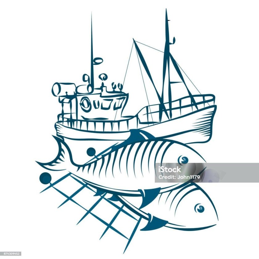 Рыболовный корабль вектор