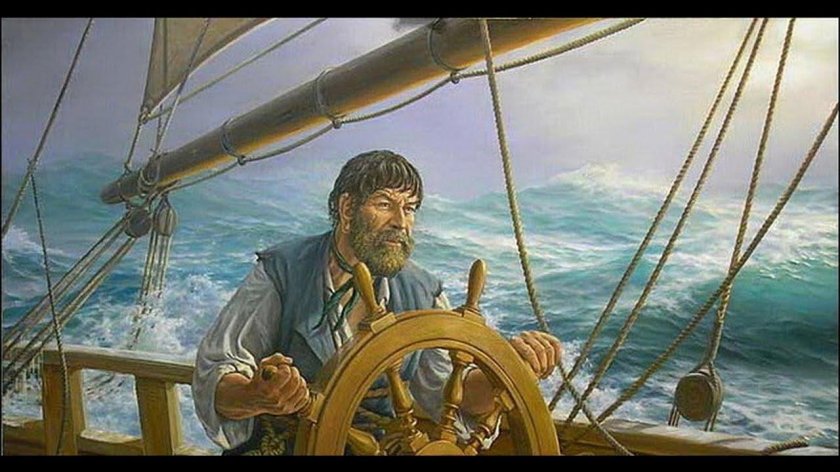 Капитан за штурвалом корабля