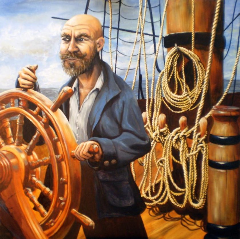 Капитан за штурвалом корабля