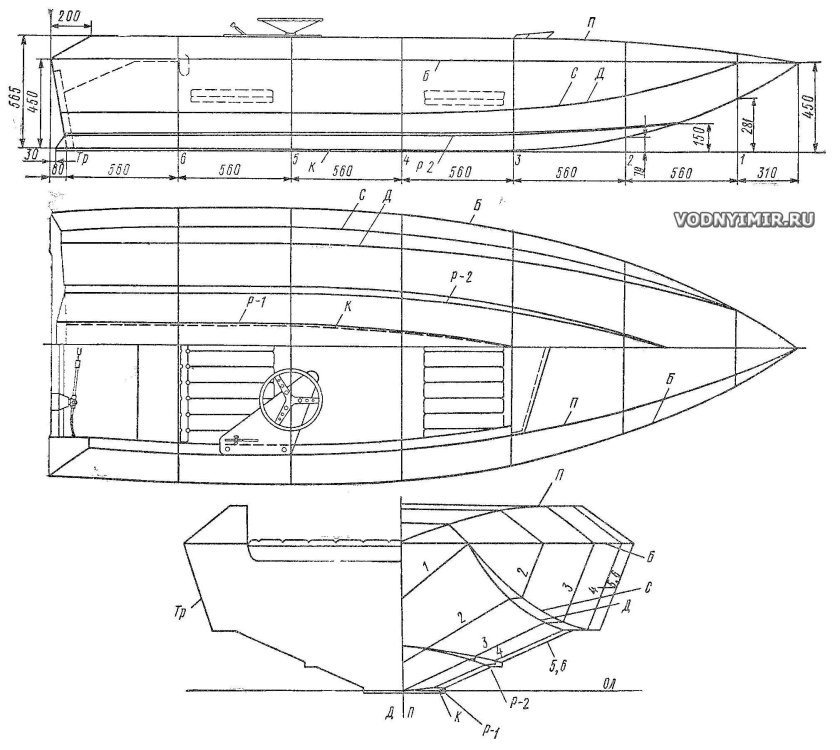 Теоретический чертеж мотолодки Волжанка