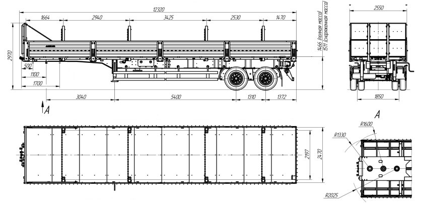 КАМАЗ полуприцеп габариты 12м