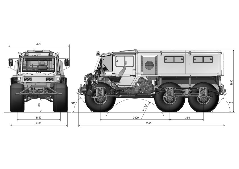 Вездеход Петрович 6х6 габариты