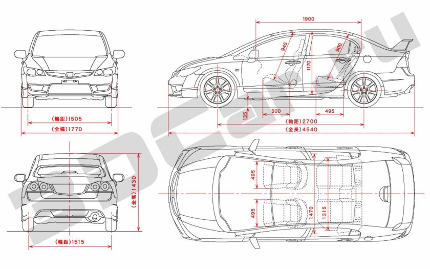 Габариты Хонда Цивик 2008 седан