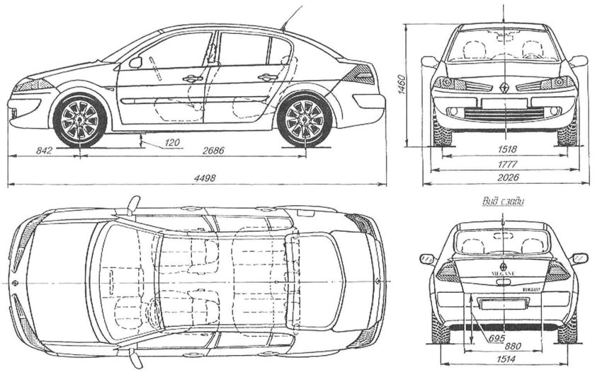 Габариты Рено Меган 2 седан