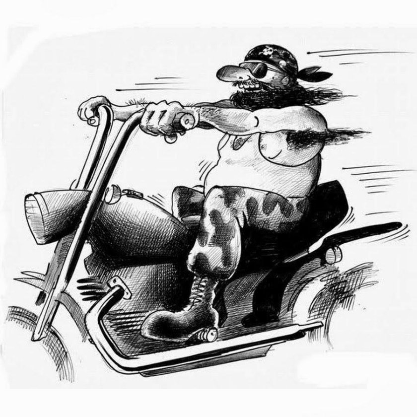 Карикатура мотоциклист
