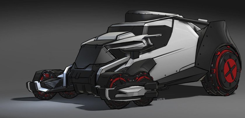 Концепт вездеход киберпанк сбоку