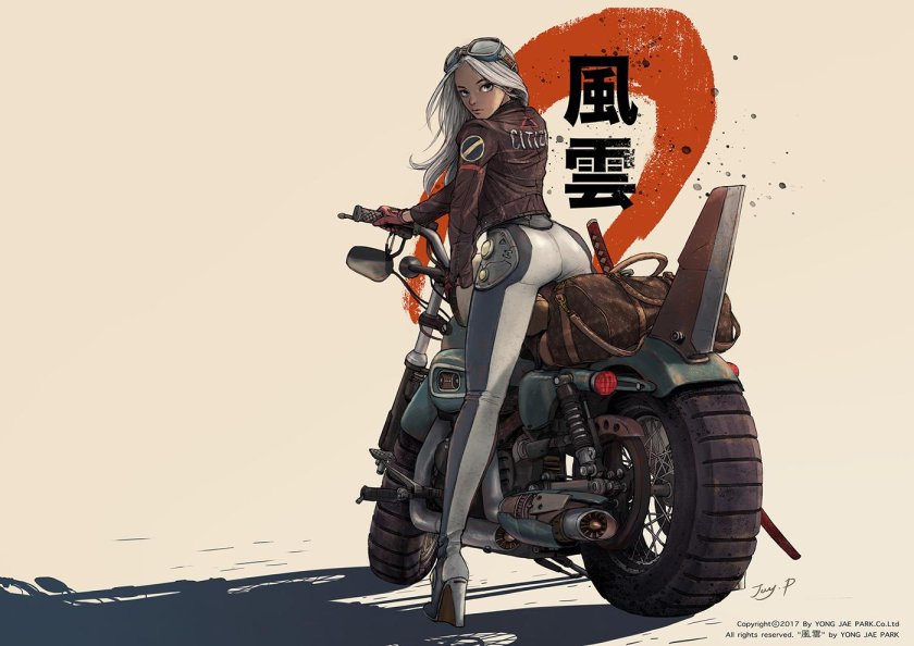 Девушка на байке арт