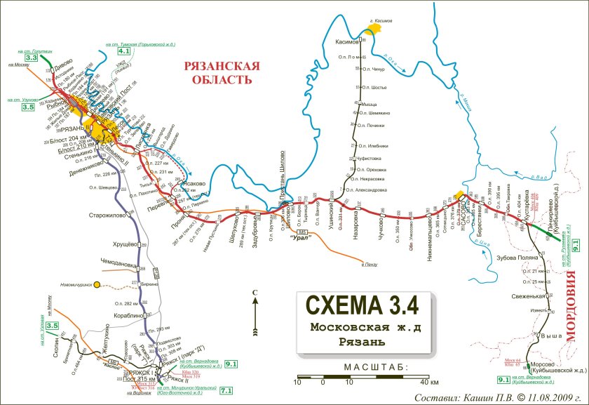 Железные дороги Рязанской области на карте
