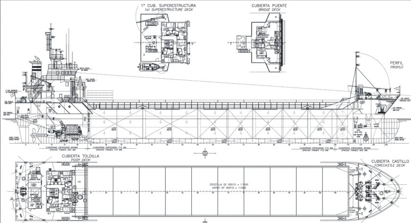 Теоретический чертеж судна контейнеровоза