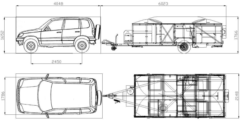Чертеж прицепа МЗСА 3 метра