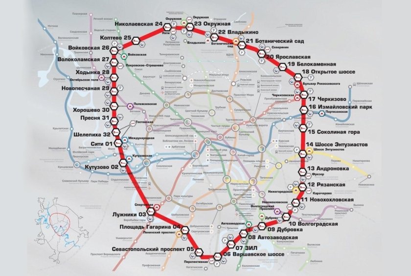 Схема Московской кольцевой железной дороги