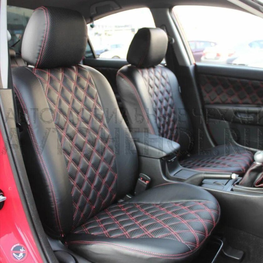 Чехлы Лансер 10 алькантара + кожа с красной строчкой