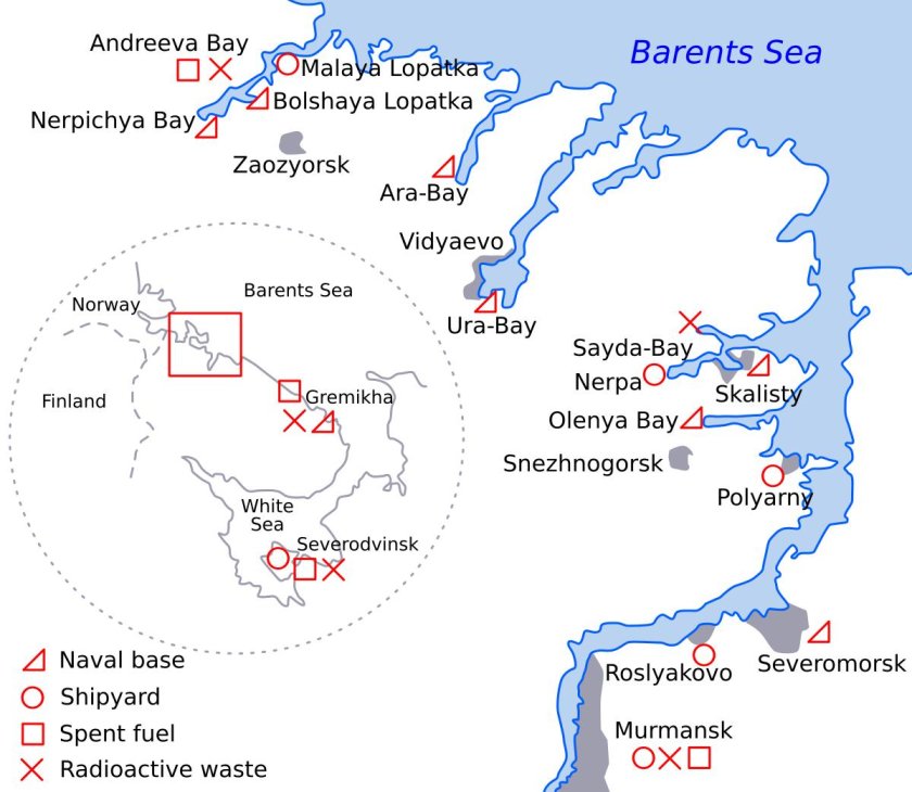 Базы флотов ВМФ России на карте России