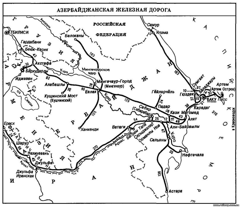 Схема азербайджанской железной дороги