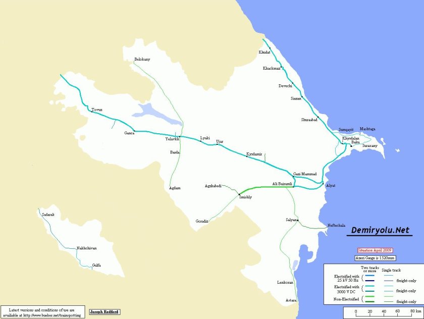 Железные дороги Азербайджана карта