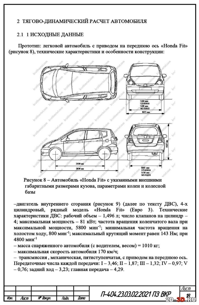 Honda Jazz 2007 чертеж