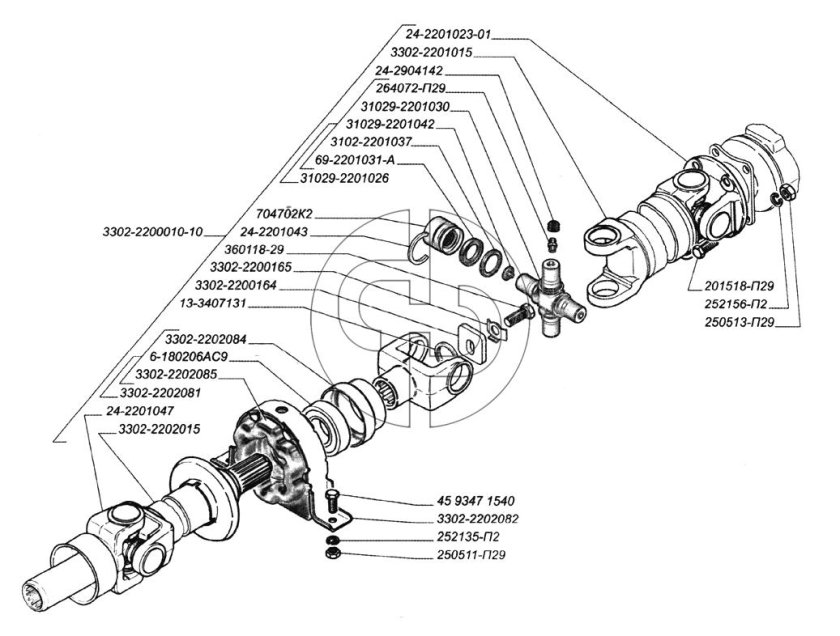 Карданный вал ГАЗ 3302 схема