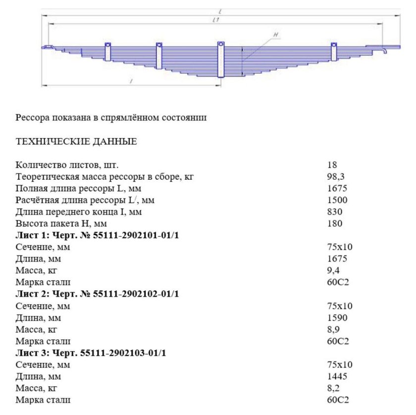 Рессора КАМАЗ передняя 55111-2902012-01 15 листов