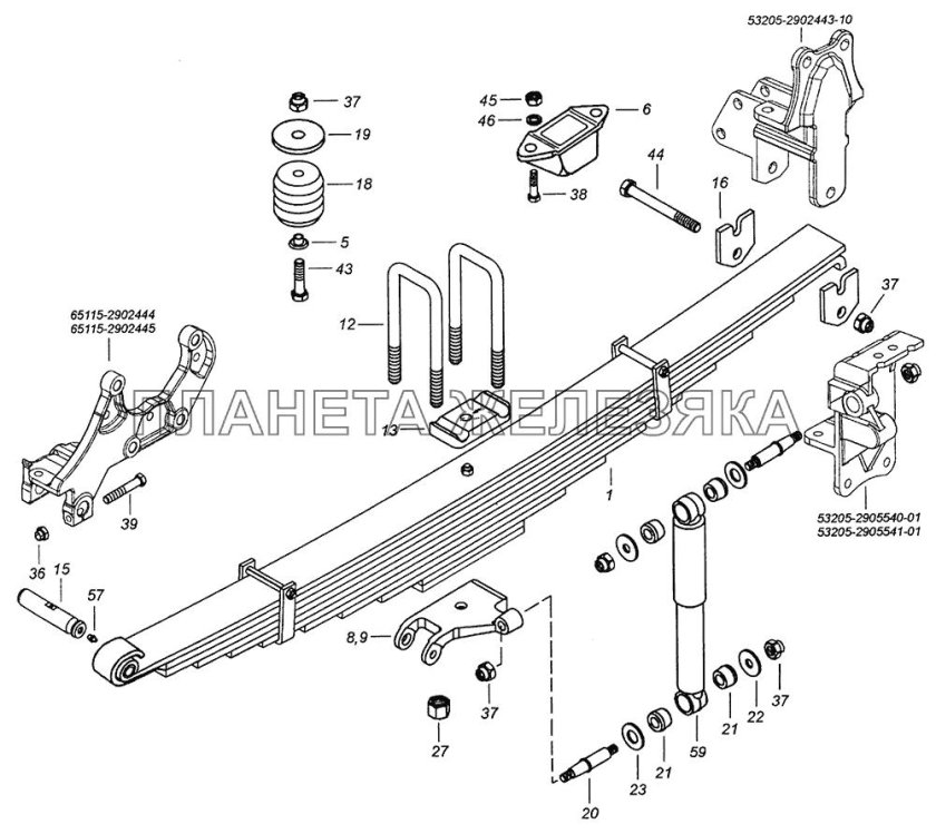 Передняя рессора КАМАЗ 65115 схема