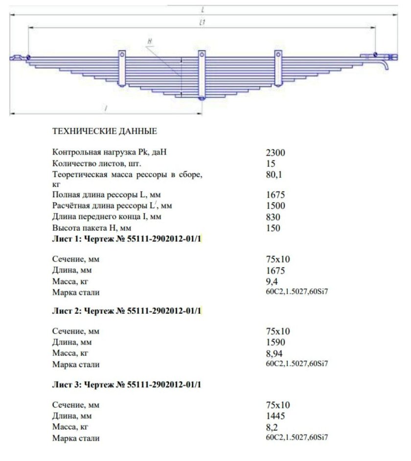 Рессора камаз передняя 55111-2902012-01 15 листов