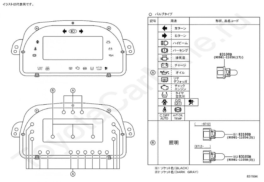 Toyota Spacio 1997 панель приборов распиновка