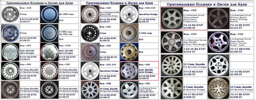 Ауди 100 с3 оригинальные диски таблица