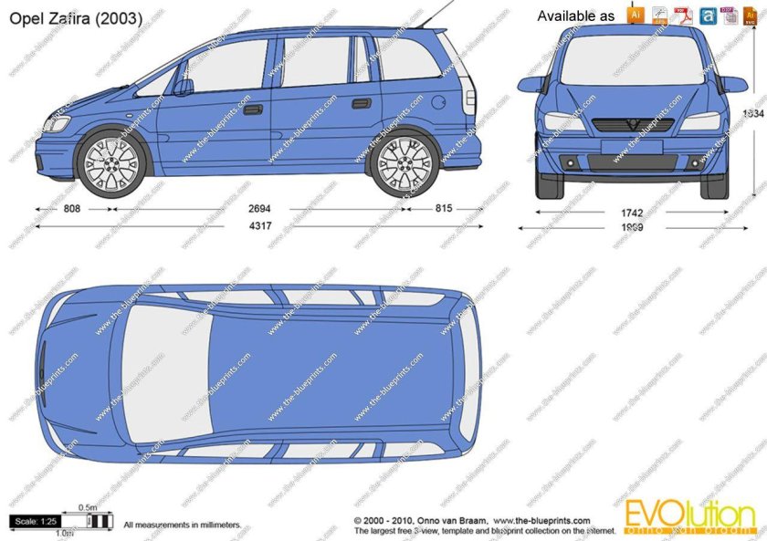 Opel Zafira 2000 габариты
