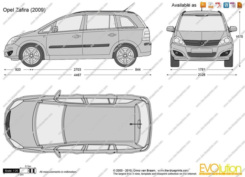 Opel Zafira, 2008 габариты