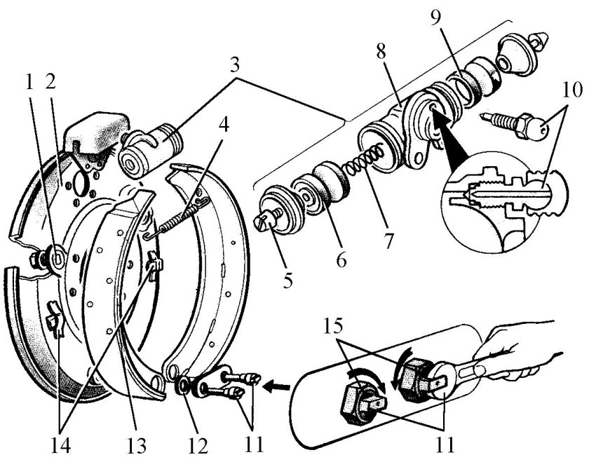 Тормозной механизм заднего колеса ВАЗ 2114