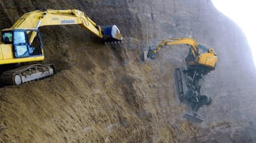 Экскаватор на скале