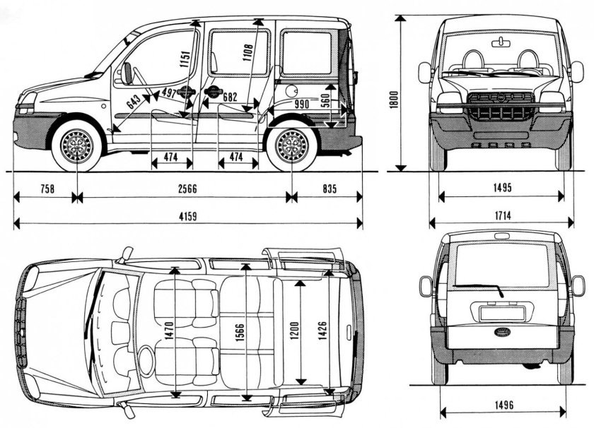 Ширина салона Фиат Добло