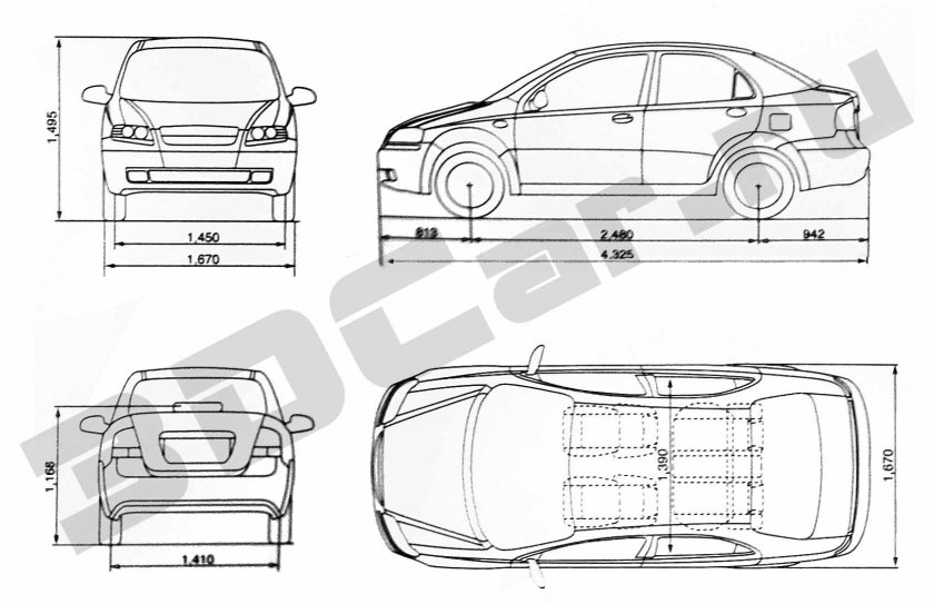 Дэу Ланос габариты кузова