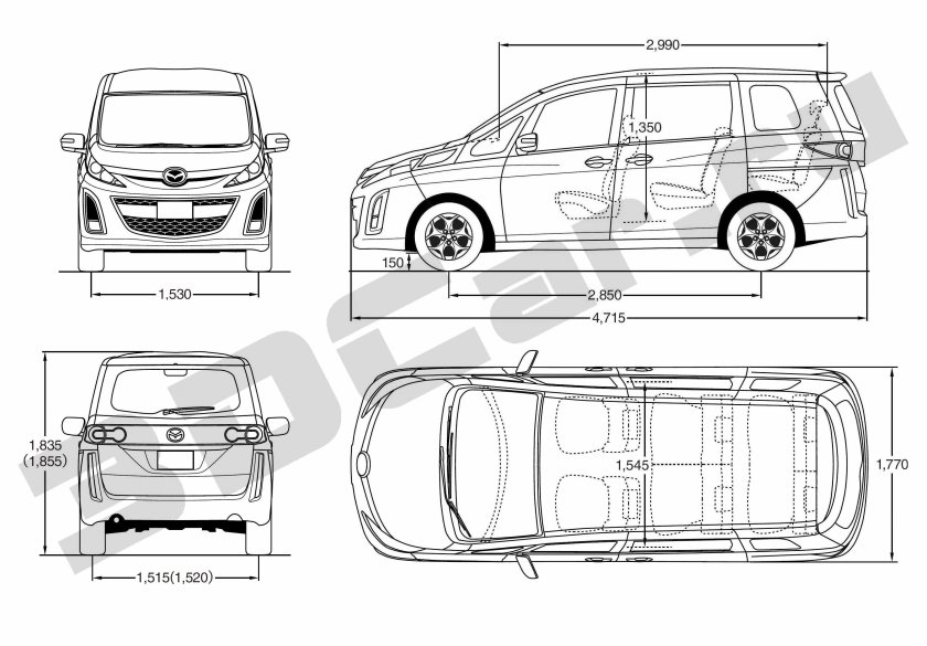 Габариты багажника Мазда Бианте
