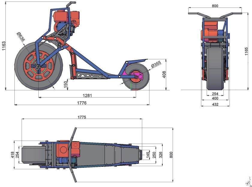 Мотосамокат вездеход с передним приводом