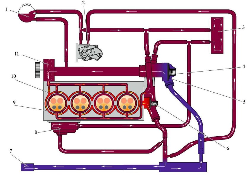 Схема циркуляции охлаждающей жидкости в автомобиле