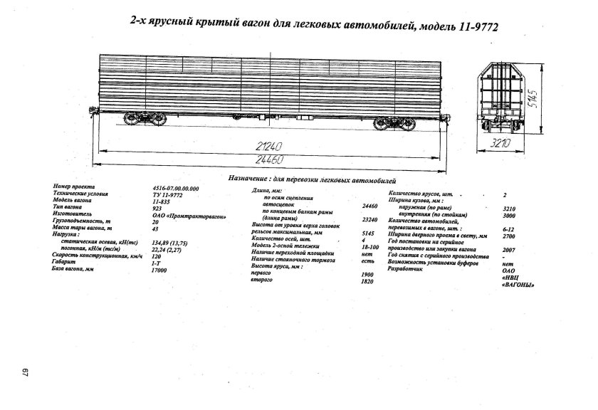 Вагон автомобилевоз характеристики