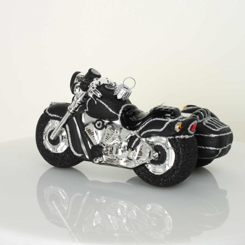 Елочная игрушка мотоцикл с люлькой