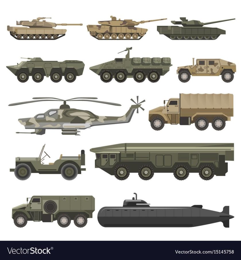 Военная техника сбоку вектор