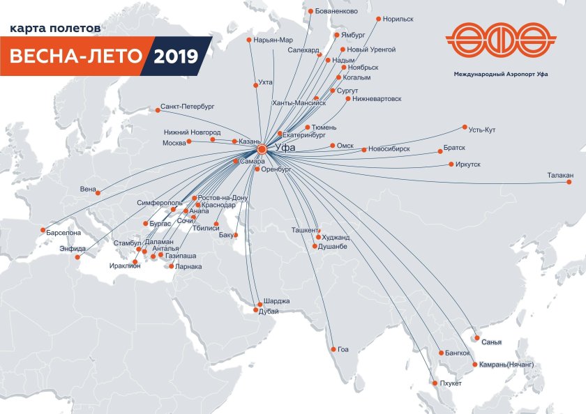 Карта полетов ЮТЭЙР международные рейсы