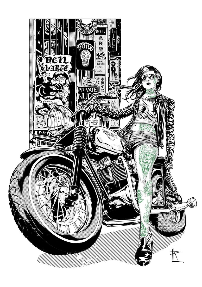 Девушка на мотоцикле эскиз