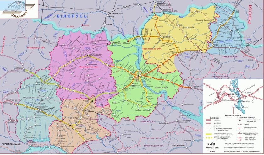 Карта железнодорожных путей Украины