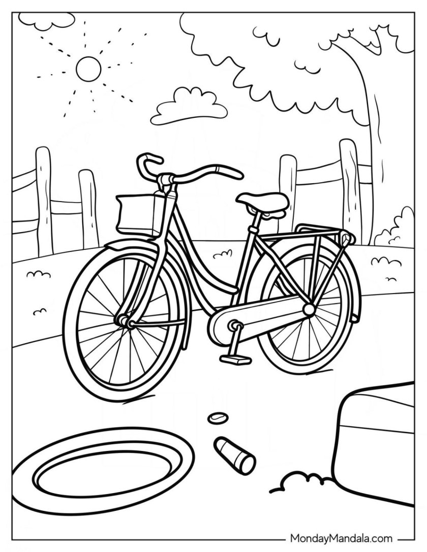 Девочка на велосипеде раскраска