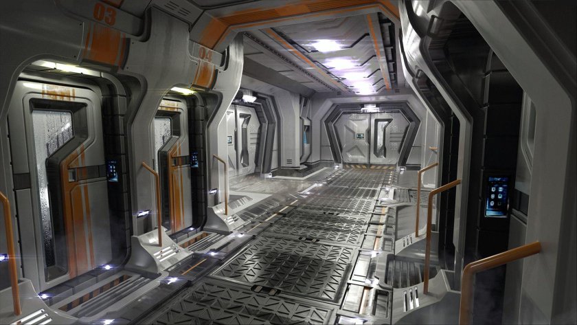 Коридор космического корабля будущего Sci-Fi