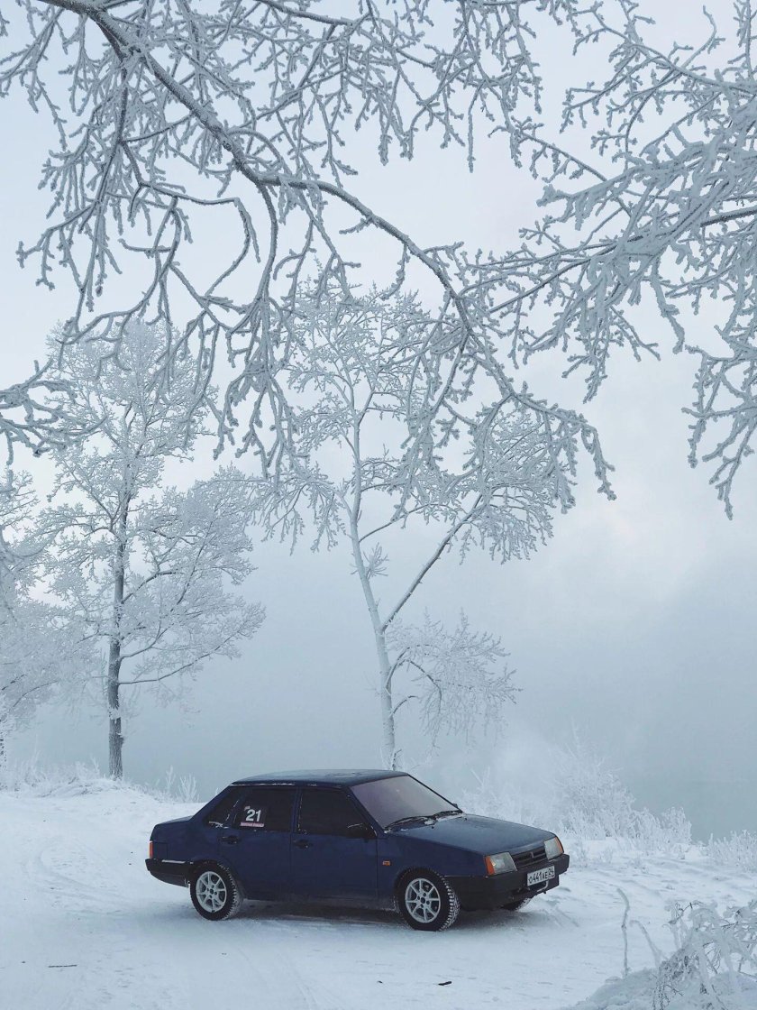 Фон зима машина