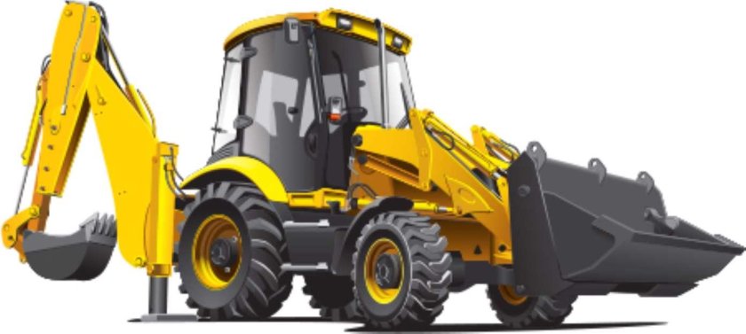 Экскаватор погрузчик на прозрачном фоне