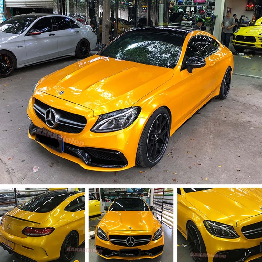 Желтый сатин пленка авто