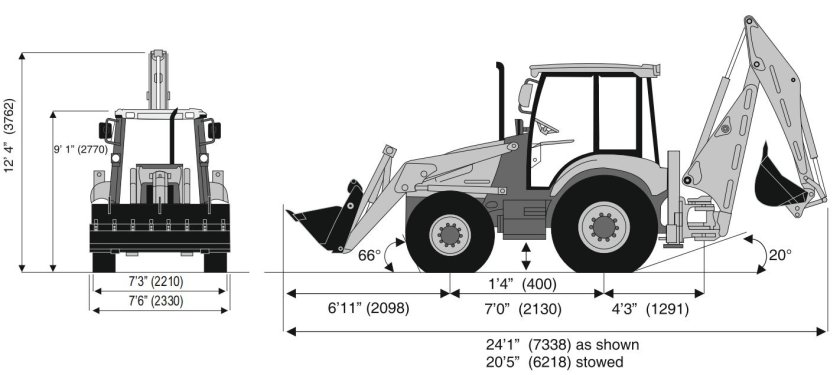 Габариты экскаватора погрузчика Терекс
